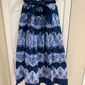 Talbots Blue and White Patterned A-Line Skirt